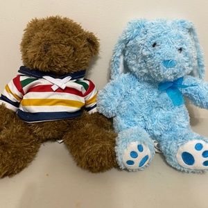 Hudson Bay Company Plush Shaggy Brown Bear w/Hoodie and Blue Bear